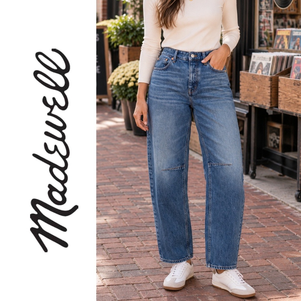 Madewell, The Darted Barrel-Leg Jean in Irmo Wash NR526 High Rise Blue Size 26